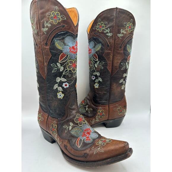Old Gringo Bonnie Western Boots Women 7 B Brown Floral Embroidered Snip Toe - Picture 1 of 11